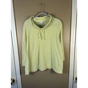 J Jill Sweater Womens Large Petite LP Yellow Funnel Neck Long Sleeve Tunic Top